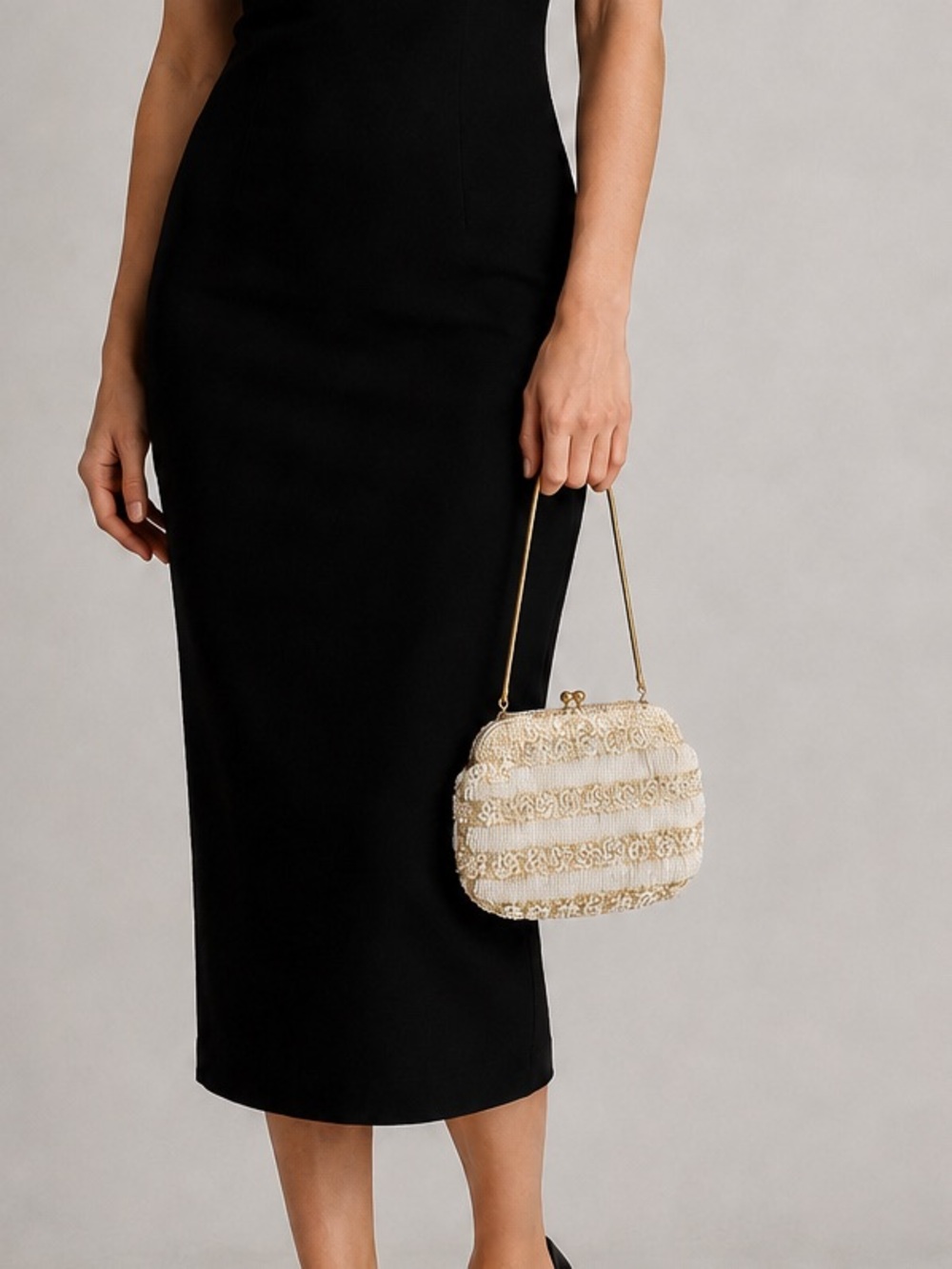 Vintage La Regale Ivory Beaded Sequin Evening Small Bag Purse 60s
